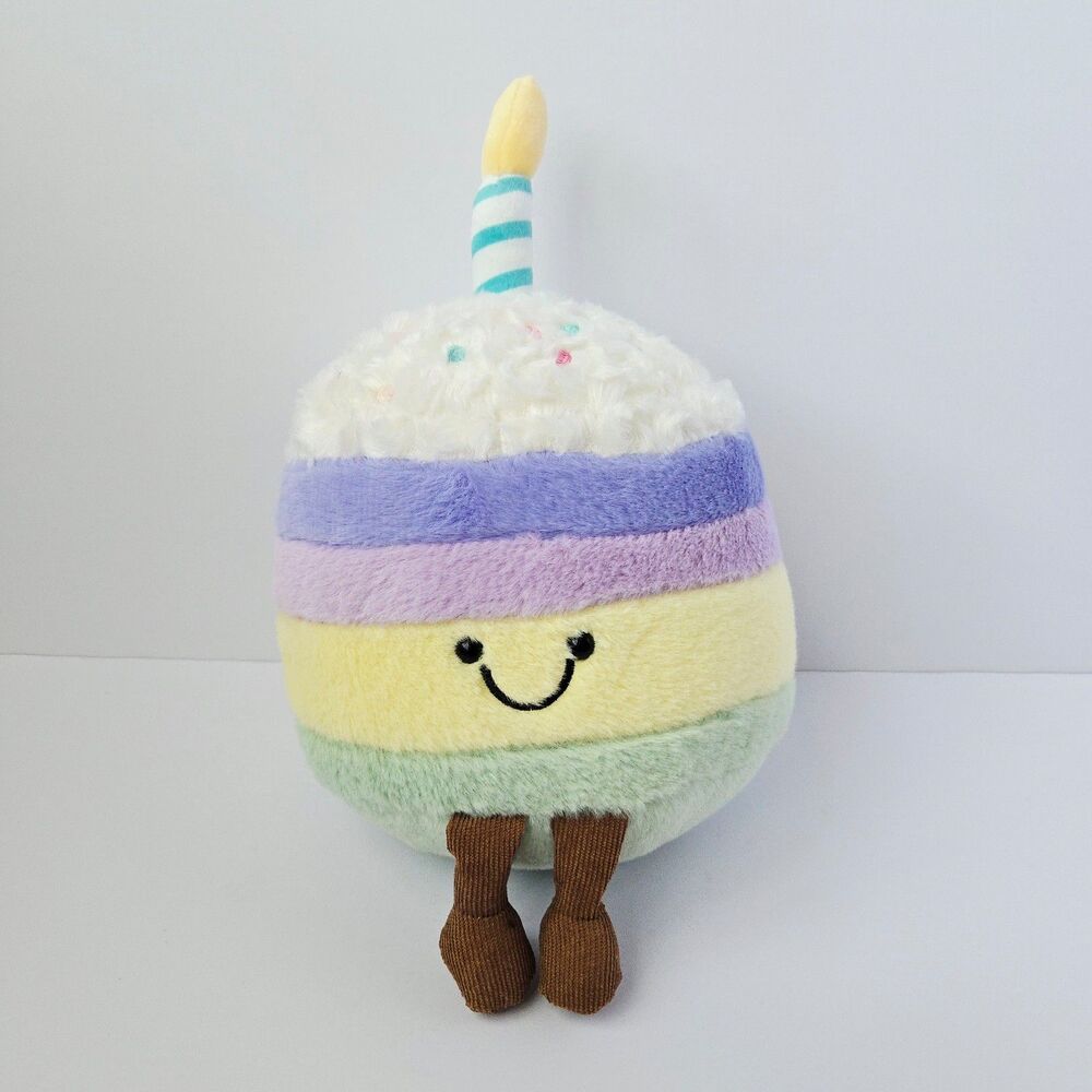 Happy Birthday Cake Plush Stuffed Animal Colorful Sprinkles Cupcake with Candle